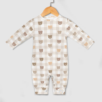 Cute Brown Bear Hugs Pattern Baby Romper Neutral