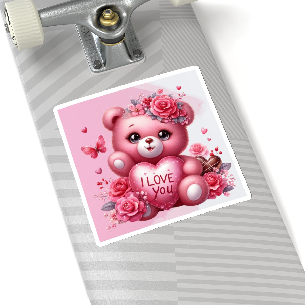 Cute Pink Teddy Bear Valentines Kiss-Cut Sticker-My Bright Side Clothing