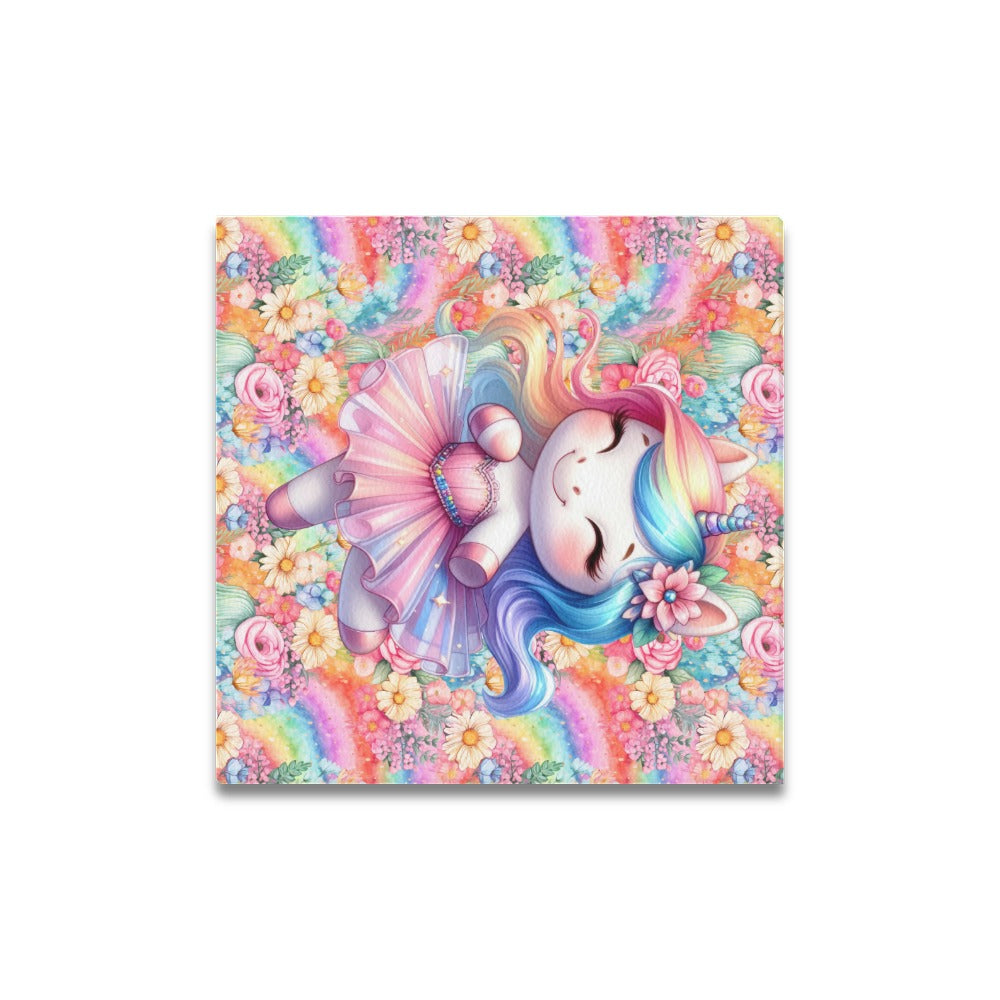 Cute colourful Flower Rainbow Baby Ballerina Unicorn graphic Canvas Print 16"x16"-My Bight Side Clothing