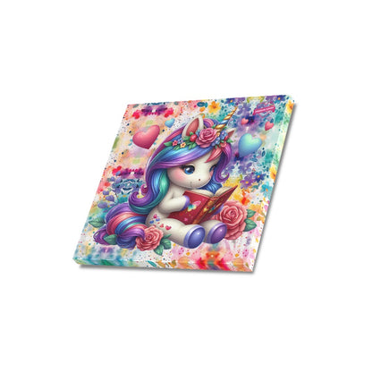 Magical Minds Cute colourful Rainbow Unicorn Reading graphic Canvas Print 16"x16"-My Bight Side Clothing