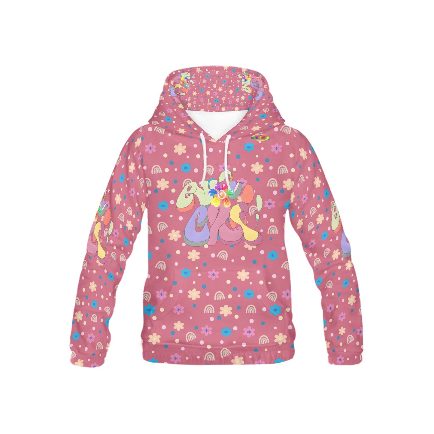 Beautiful Pastel Burgundy Rainbow Flowers Pattern and Graphic Children's Hoodie-My Bright Side Clothing