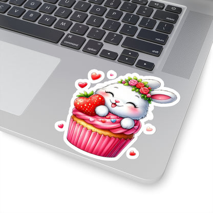 Cute and Sweet Little Cupcake Bunny Valentines -Kiss-Cut Sticker-My Bright Side Clothing