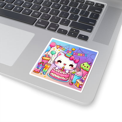 Cute little Cartoon Kitten Happy Birthday Kiss-Cut Sticker-My Bright Side Clothing