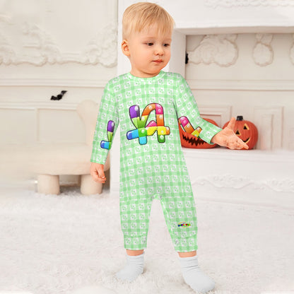 Cute Pastel Green Square Pattern and Rainbow Lego Car Baby Romper  -My Bright Side Clothing