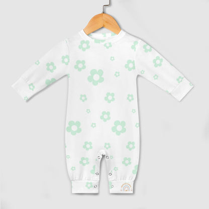 Cute Pastel Green Floral Baby Romper