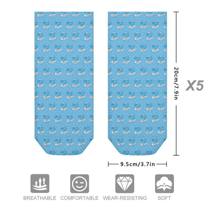 Blue Shining Love Pattern Children's Comfortable Socks -5 Pairs -MyBrightSideClothing