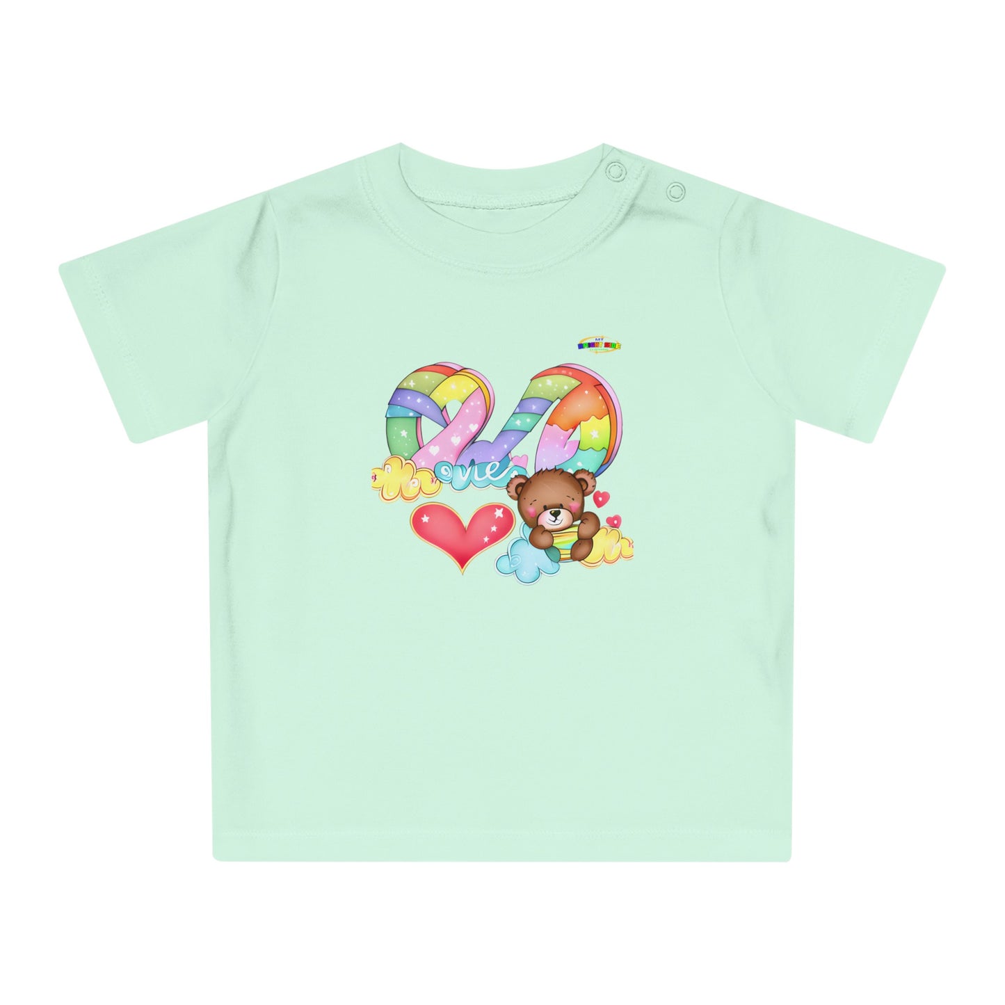 Cute Rainbow Heart Teddy Bear Graphic Baby T-Shirt-mybrightsideclothing.com