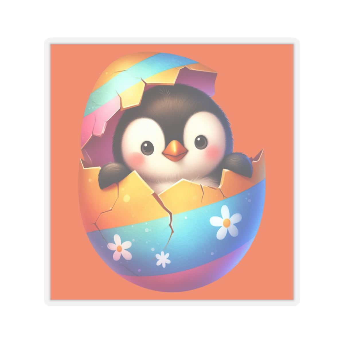 Cute and Sweet Little Penguin Easter Egg -Kiss-Cut Sticker-My Bright Side Clothing