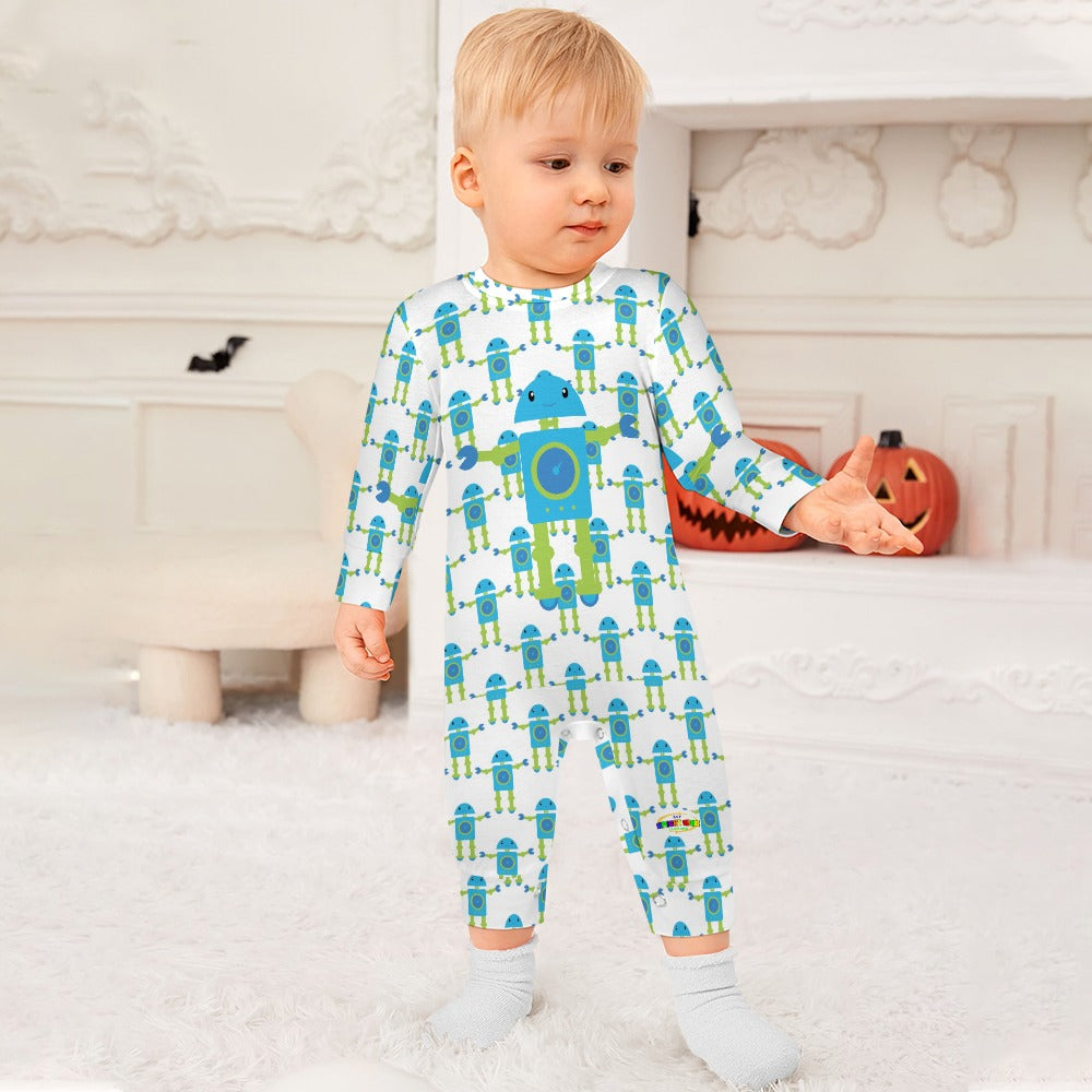 Cute Blue Robots Pattern Baby Romper-My Bright Side Clothing