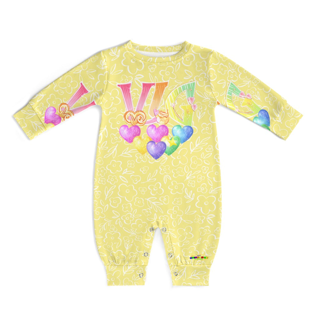 Cute Pastel Yellow Loving Large Graphic Baby Romper-mybrightsideclothing.com