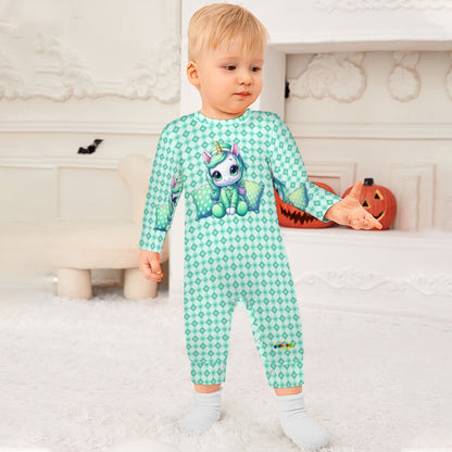 Cute Pastel Green Sleepy Time Unicorn Heart Pattern and Graphic Baby Romper-My Bright Side Clothing