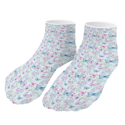 Beautiful Pastel Blue and pink Butterfly Pattern Children's Comfortable Socks -5 Pairs -MyBrightSideClothing