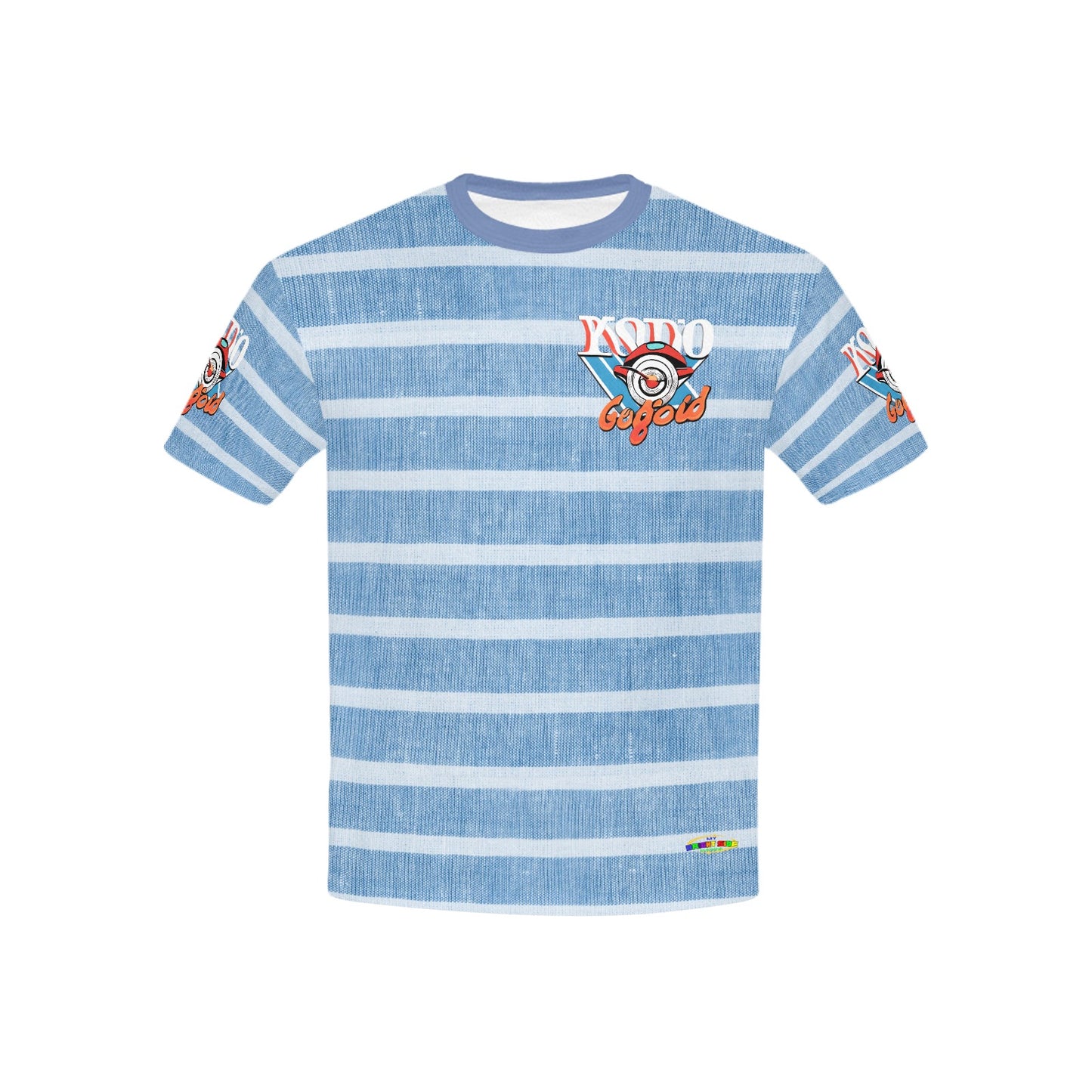 Light Blue Retro Stripped Pattern and logo Children's T-Shirt-My Bright Side Clothing