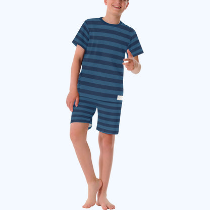 Children's Short Pajama Set Navy Blue Stripes Boys