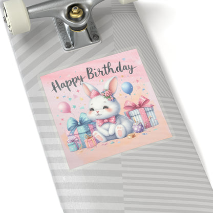 Cute Bunny Happy Birthday Kiss-Cut Sticker-My Bright Side Clothing