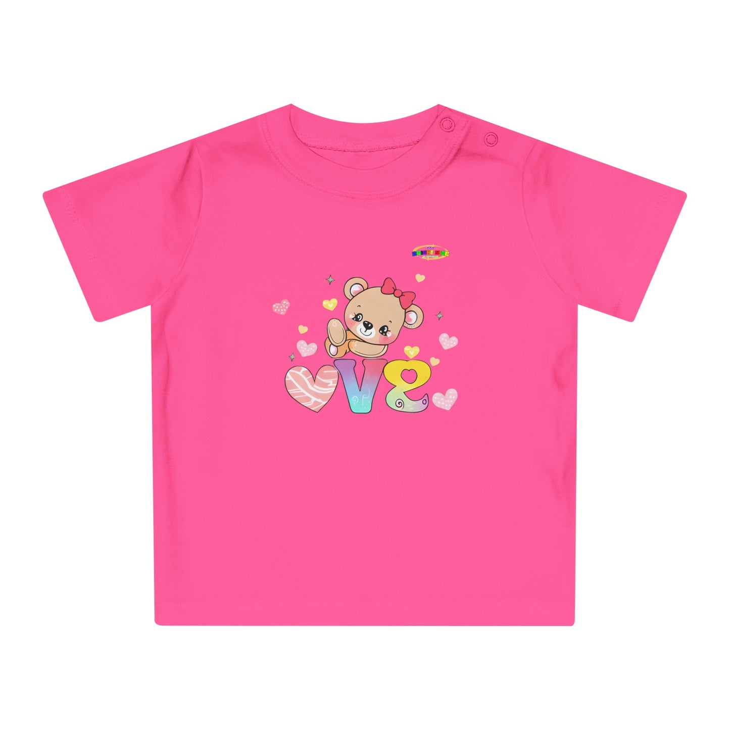 Cute Raining Love Rainbow Heart Teddy Bear Graphic Baby T-Shirt-mybrigtsideclothing.com