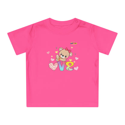 Cute Raining Love Rainbow Heart Teddy Bear Graphic Baby T-Shirt-mybrigtsideclothing.com