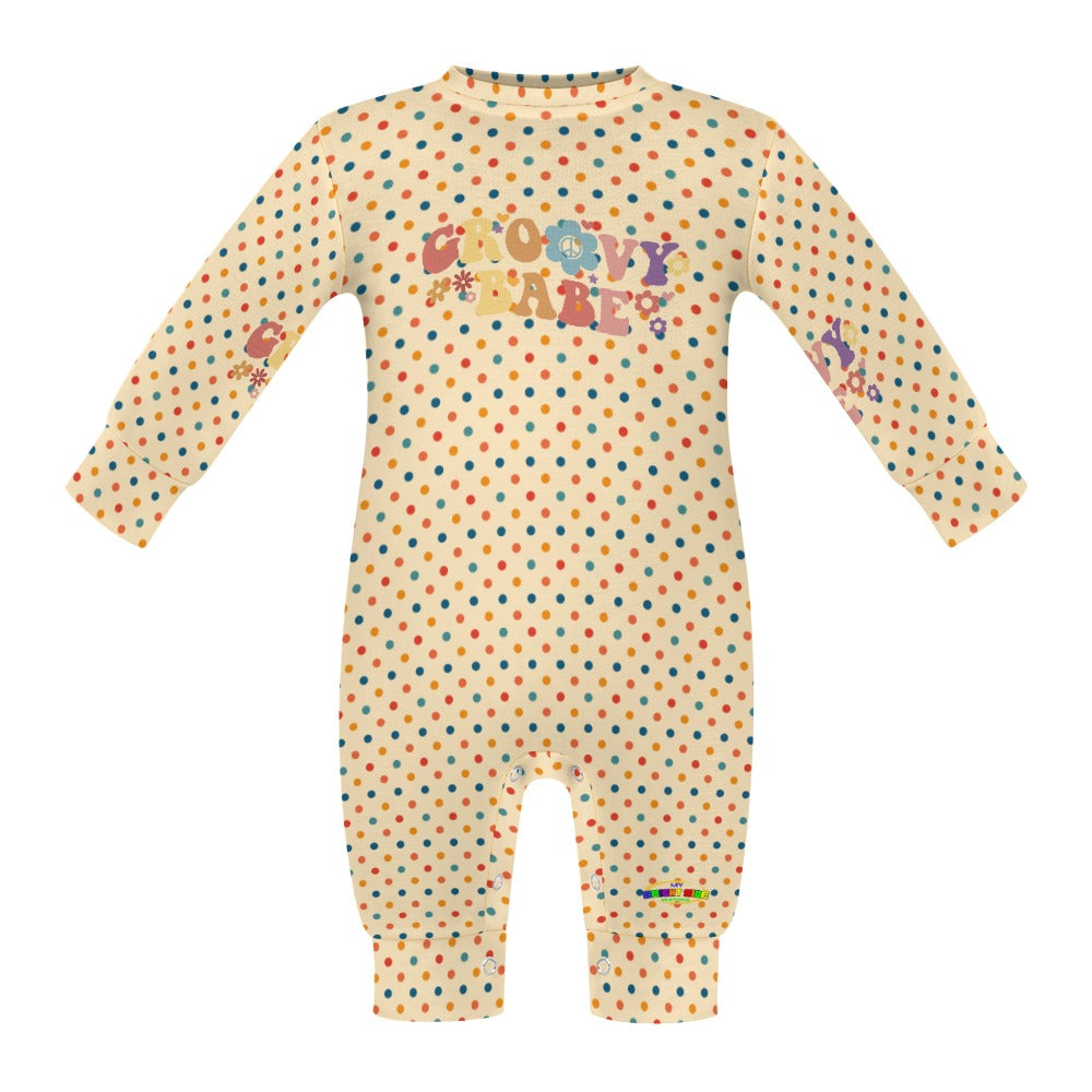 Cute Groovy Babe  Retro Polkadot Pattern and Logo Baby Romper -My Bright Side Clothing