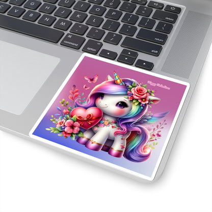 Cute Happy Valentines Rainbow Unicorn Kiss-Cut Sticker-My Bight Side Clothing