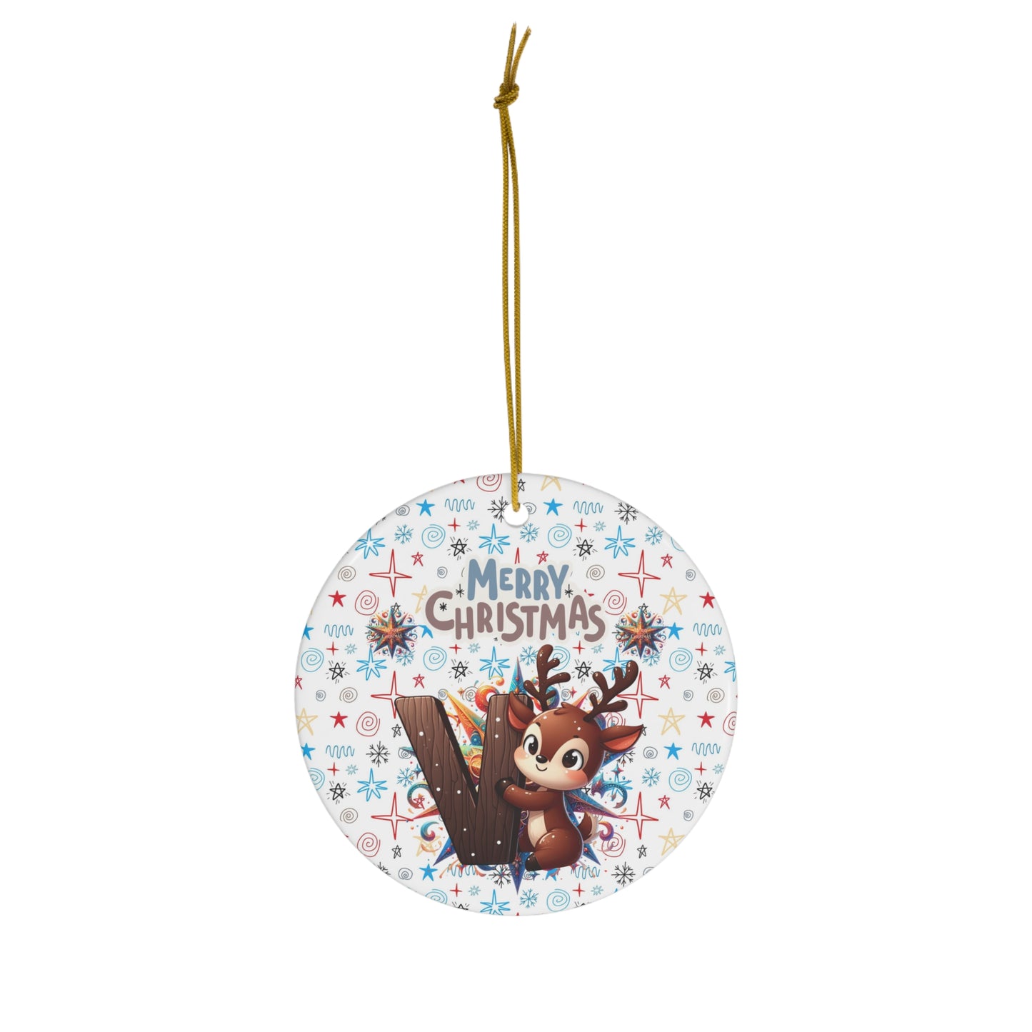 Letter V Cute Christmas Deer ceramic ornament(A-Z Collection)-My Bright Side Clothing