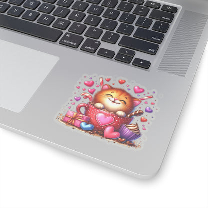 Cute and Sweet Little Cup of Love Kitten Valentines -Kiss-Cut Sticker-My Bright Side Clothing