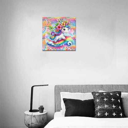 Cute colourful Flower Rainbow Baby Unicorn graphic Canvas Print 16"x16"-My Bight Side Clothing