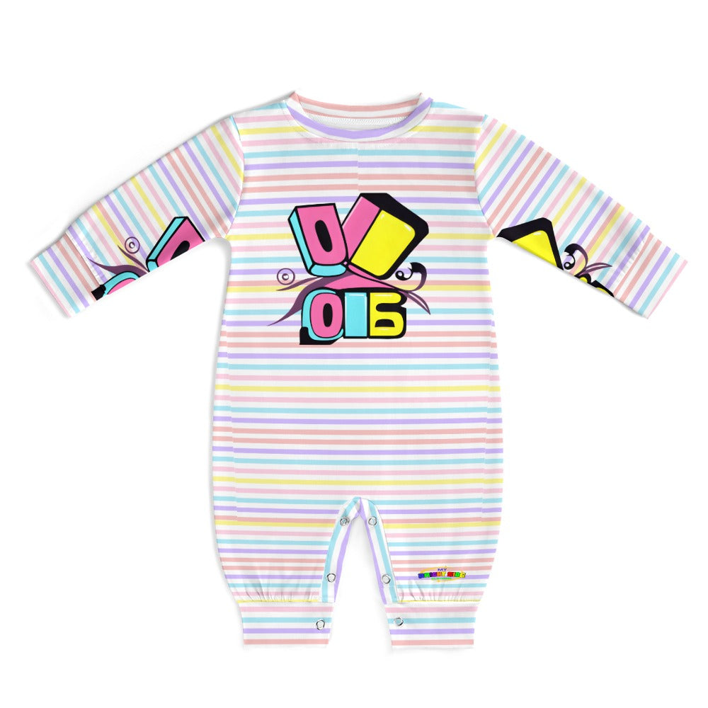 Cute Pastel Building Blocks and Rainbow Stripe Pattern and Logo Baby Romper -My Bright Side Clothing