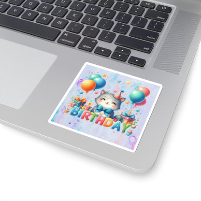 Cute Kitten Happy Birthday Kiss-Cut Sticker-My Bright Side Clothing