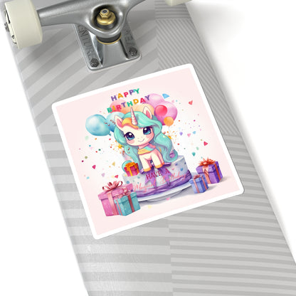 Cute Happy Birthday Pastel Unicorn Kiss-Cut Sticker--My Bright Side Clothing