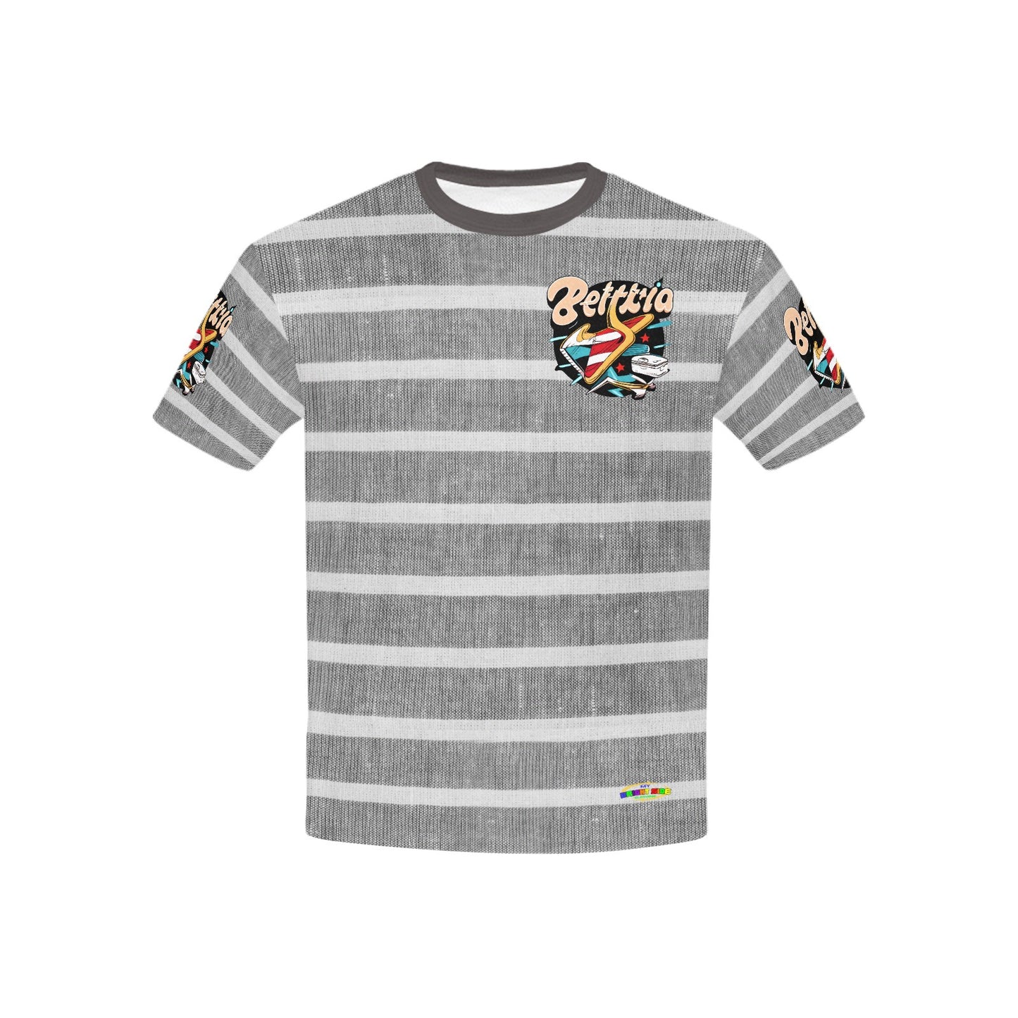 Dark Grey Retro Stripped Pattern and logo Children's T-Shirt-My Bright Side Clothing