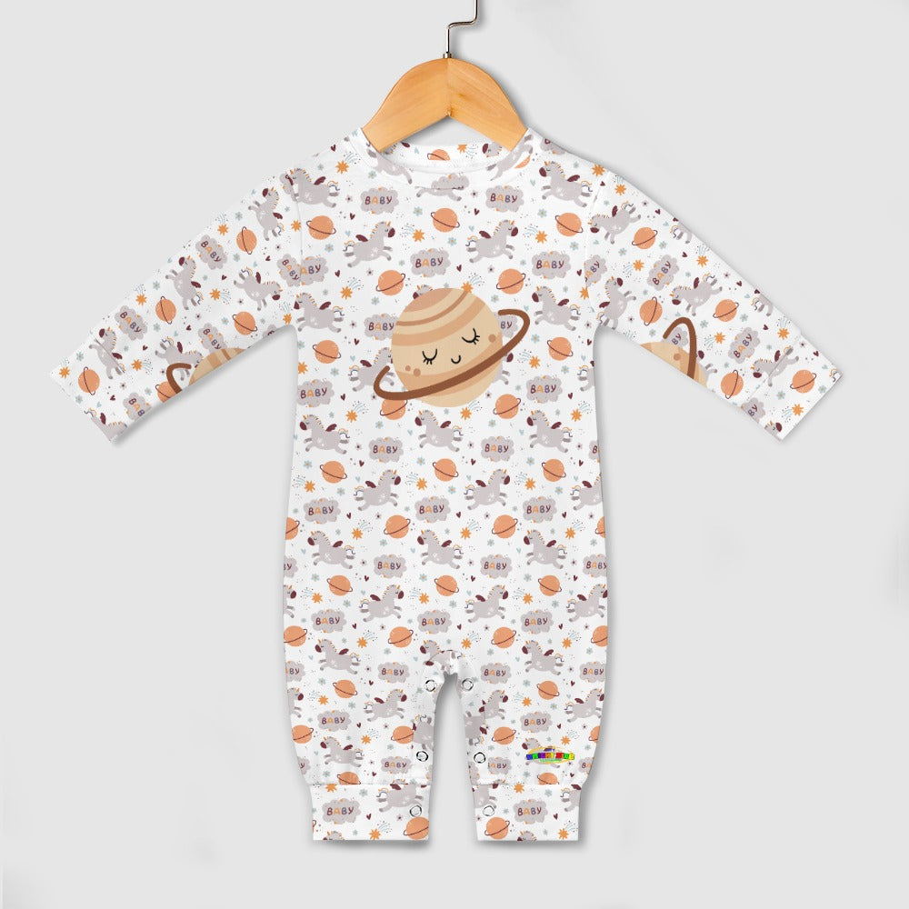 Hello Baby Cute Unicorn and Planets Pattern and Graphic Baby Romper-My Bright Side Clothing