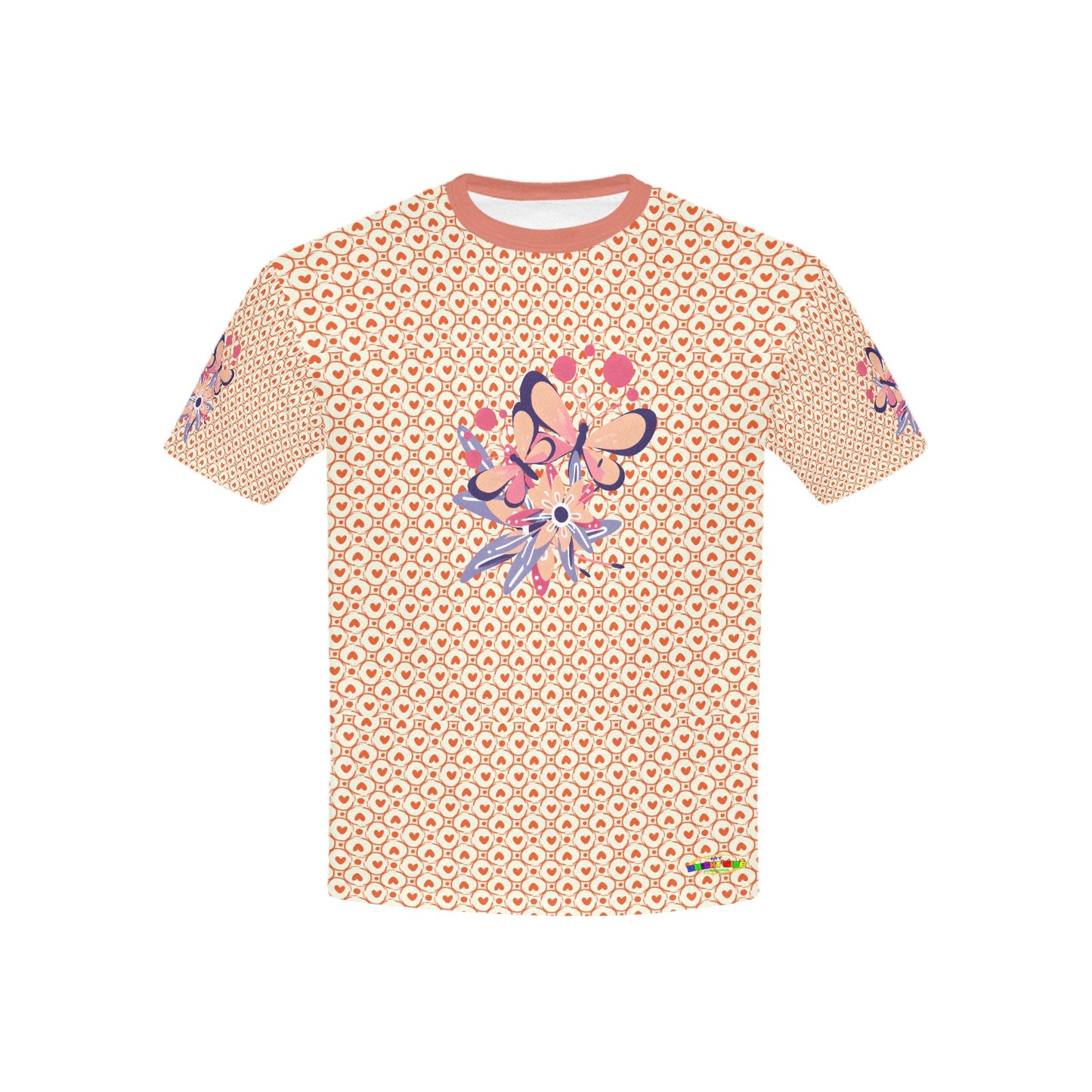 Beautiful Pastel Peach Flower and Butterfly Pattern and Graphic-Children's T-shirt My Bright Side Clothing