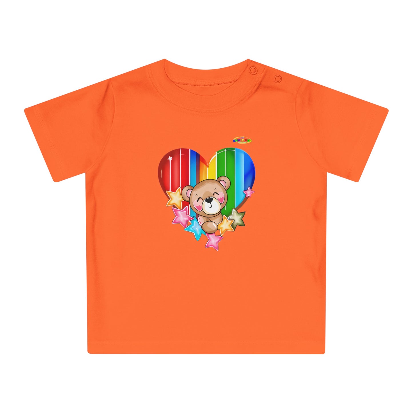 Cute Bright Love Rainbow Heart Teddy Bear Graphic Baby T-Shirt-mybrigtsideclothing.com