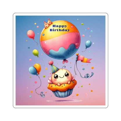 Cute Cupcake and Balloon  Happy Birthday Kiss-Cut Sticker-My Bright Side Clothing