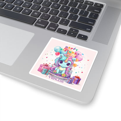 Cute Happy Birthday Pastel Unicorn Kiss-Cut Sticker--My Bright Side Clothing