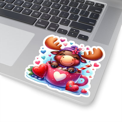 Cute and Sweet Cup of Love Baby Moose Valentines -Kiss-Cut Sticker-My Bright Side Clothing