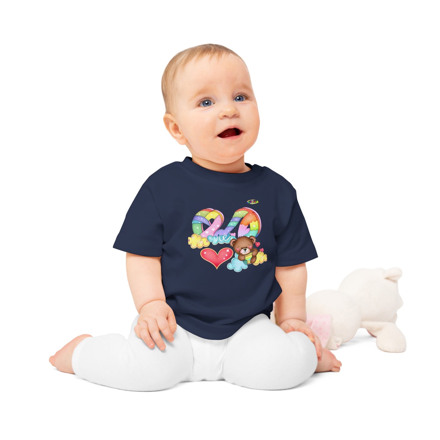 Cute Rainbow Heart Teddy Bear Graphic Baby T-Shirt-mybrightsideclothing.com