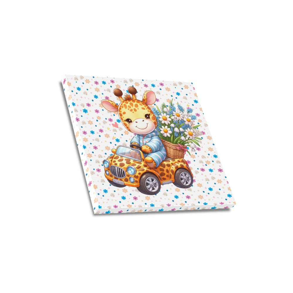 Cute colourful Flower Baby Giraffe in a toy car graphic Canvas Print 16"x16"-My Bight Side Clothing