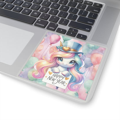 Happy New Year Pastel Unicorn Kiss-Cut Sticker-My Bright Side Clothing