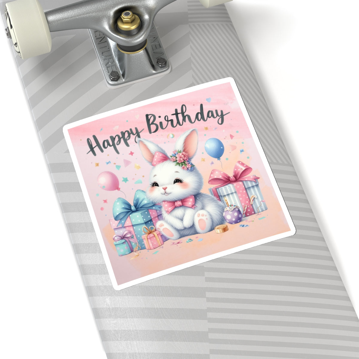 Cute Bunny Happy Birthday Kiss-Cut Sticker-My Bright Side Clothing