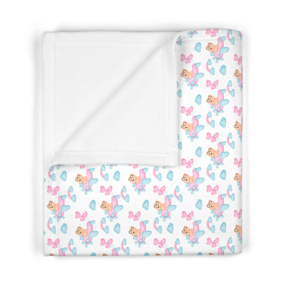 Cute Pastel Teddy Bear Flying an Airplane Pattern Soft Fleece Baby Blanket--My Bright Side Clothing