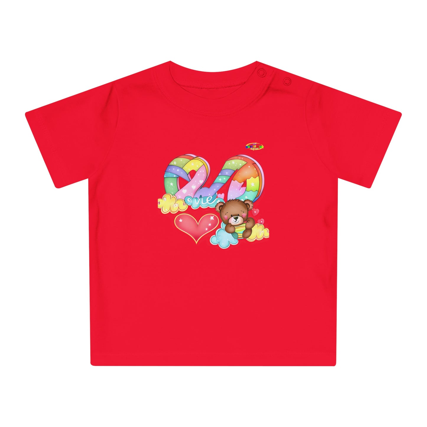 Cute Rainbow Heart Teddy Bear Graphic Baby T-Shirt-mybrightsideclothing.com