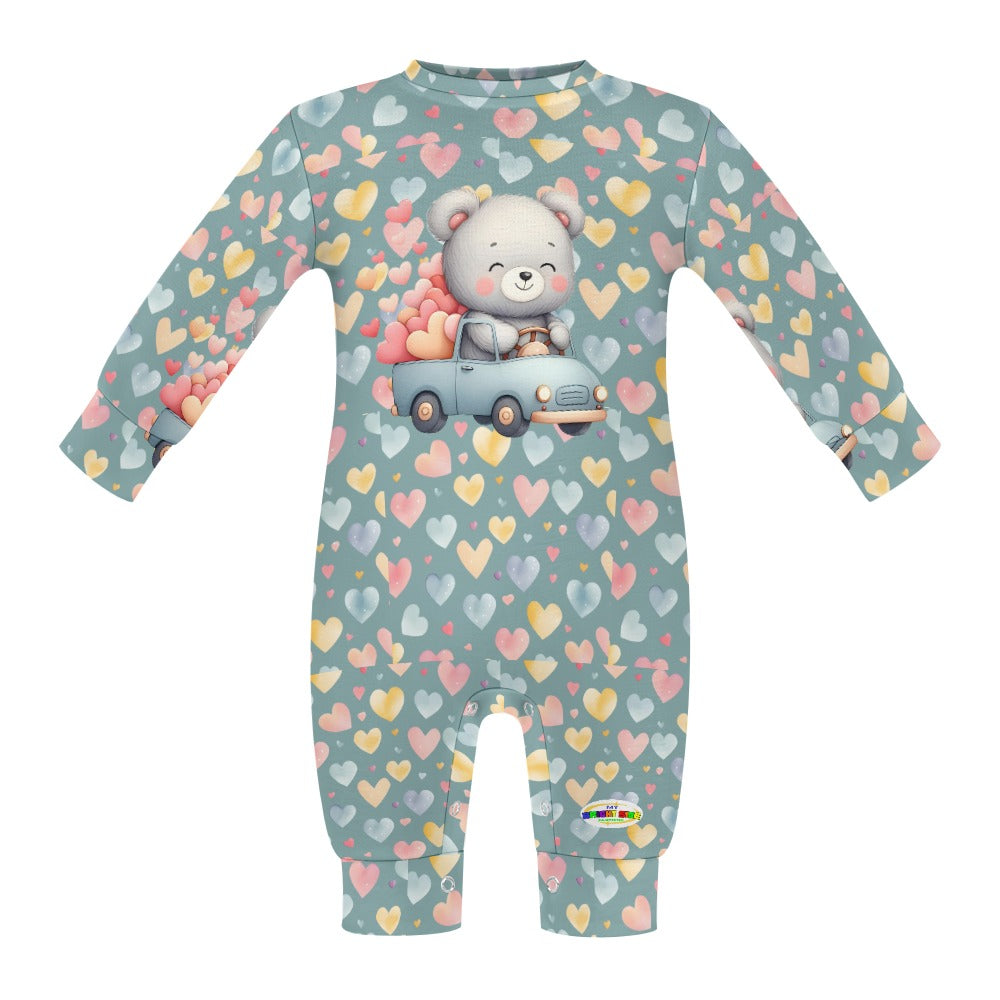 Cute Heart Pattern and Bear Driving a car Graphic  Baby Romper-My Bright Side Clothing