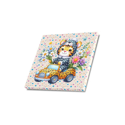 Cute colourful Flower Baby Tiger in a toy car graphic Canvas Print 16"x16"-My Bight Side Clothing