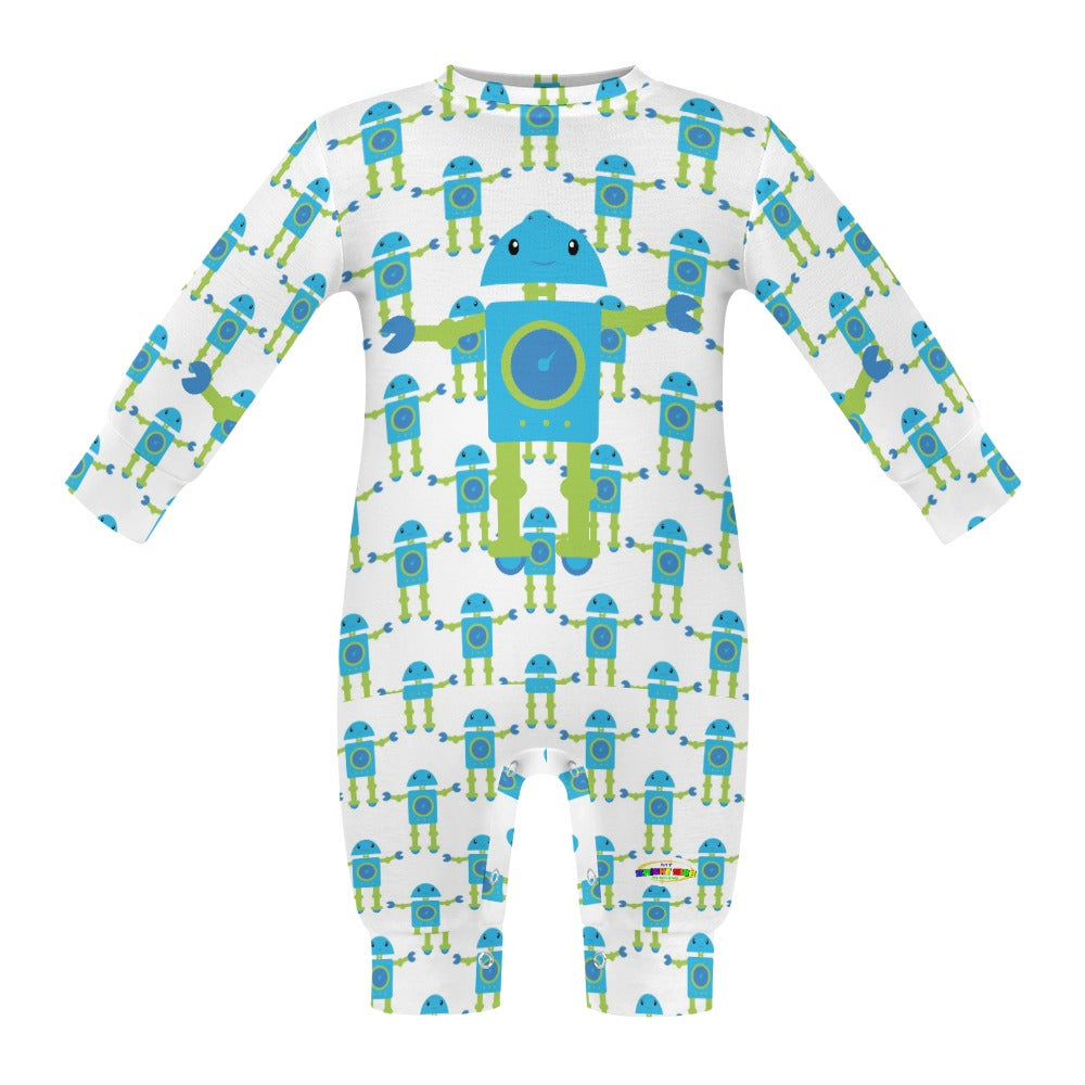 Cute Blue Robots Pattern Baby Romper-My Bright Side Clothing