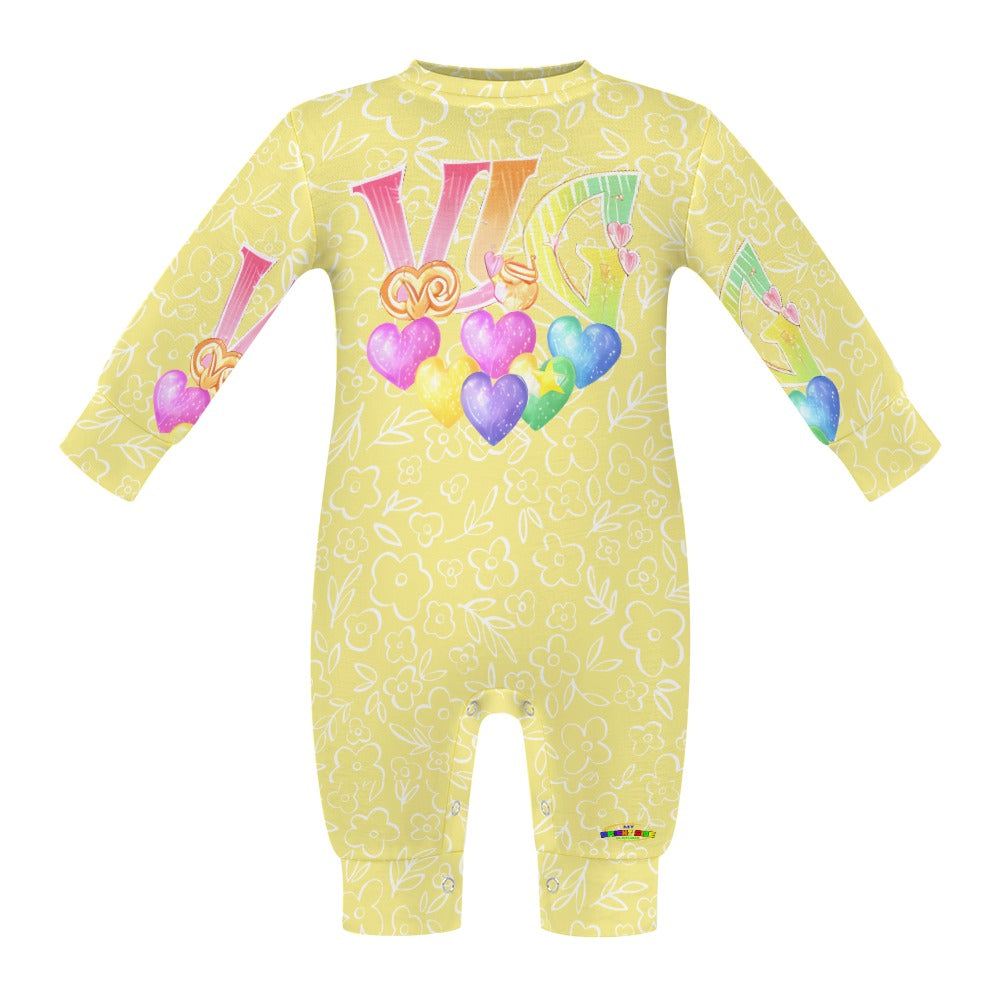 Cute Pastel Yellow Loving Large Graphic Baby Romper-mybrightsideclothing.com