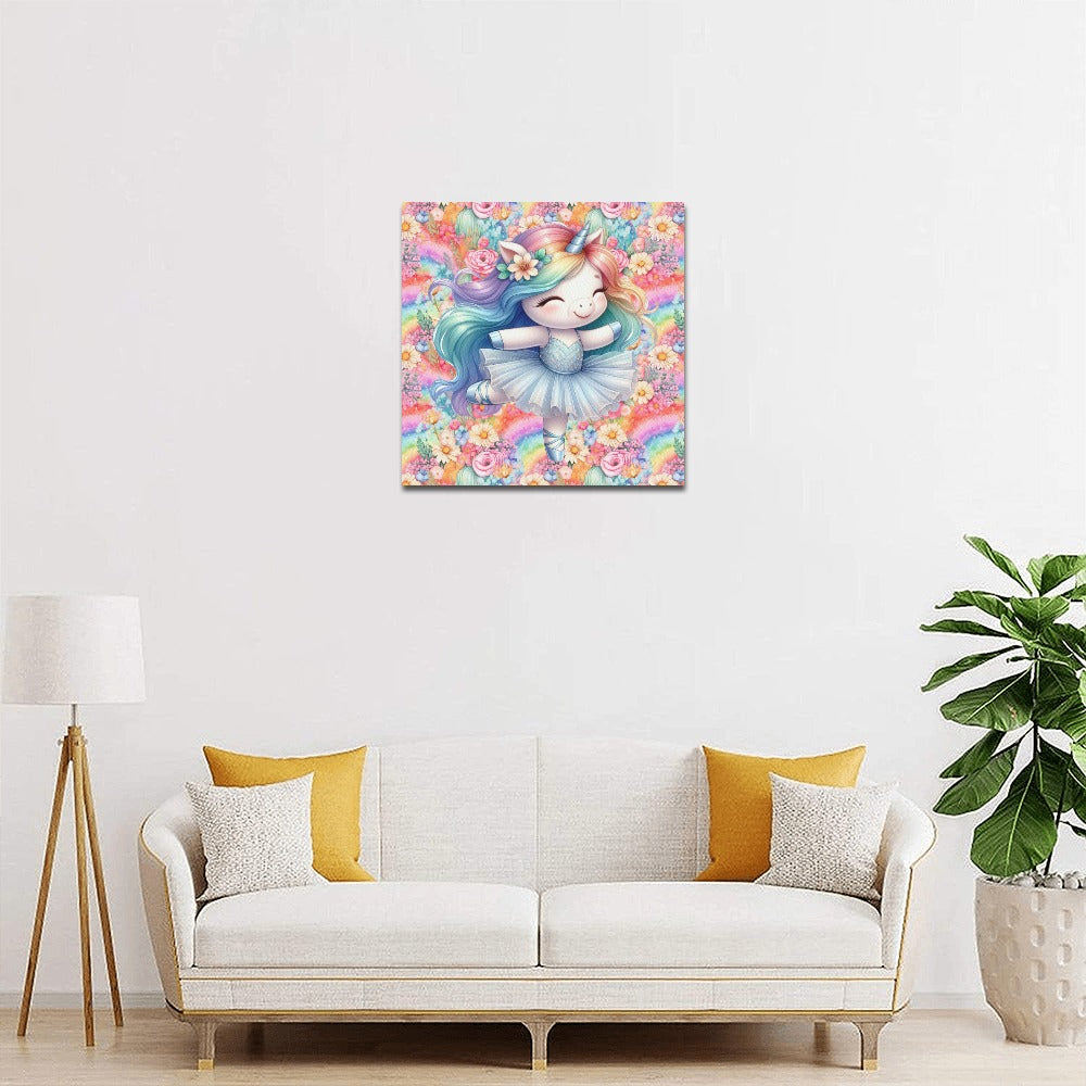 Cute colourful Flower Rainbow Baby Ballerina Unicorn graphic Canvas Print 16"x16"-My Bight Side Clothing