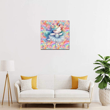 Cute colourful Flower Rainbow Baby Ballerina Unicorn graphic Canvas Print 16"x16"-My Bight Side Clothing