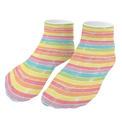 Grunge Pastel Strip Rainbow Pattern Children's Comfortable Socks -5 Pairs -MyBrightSideClothing