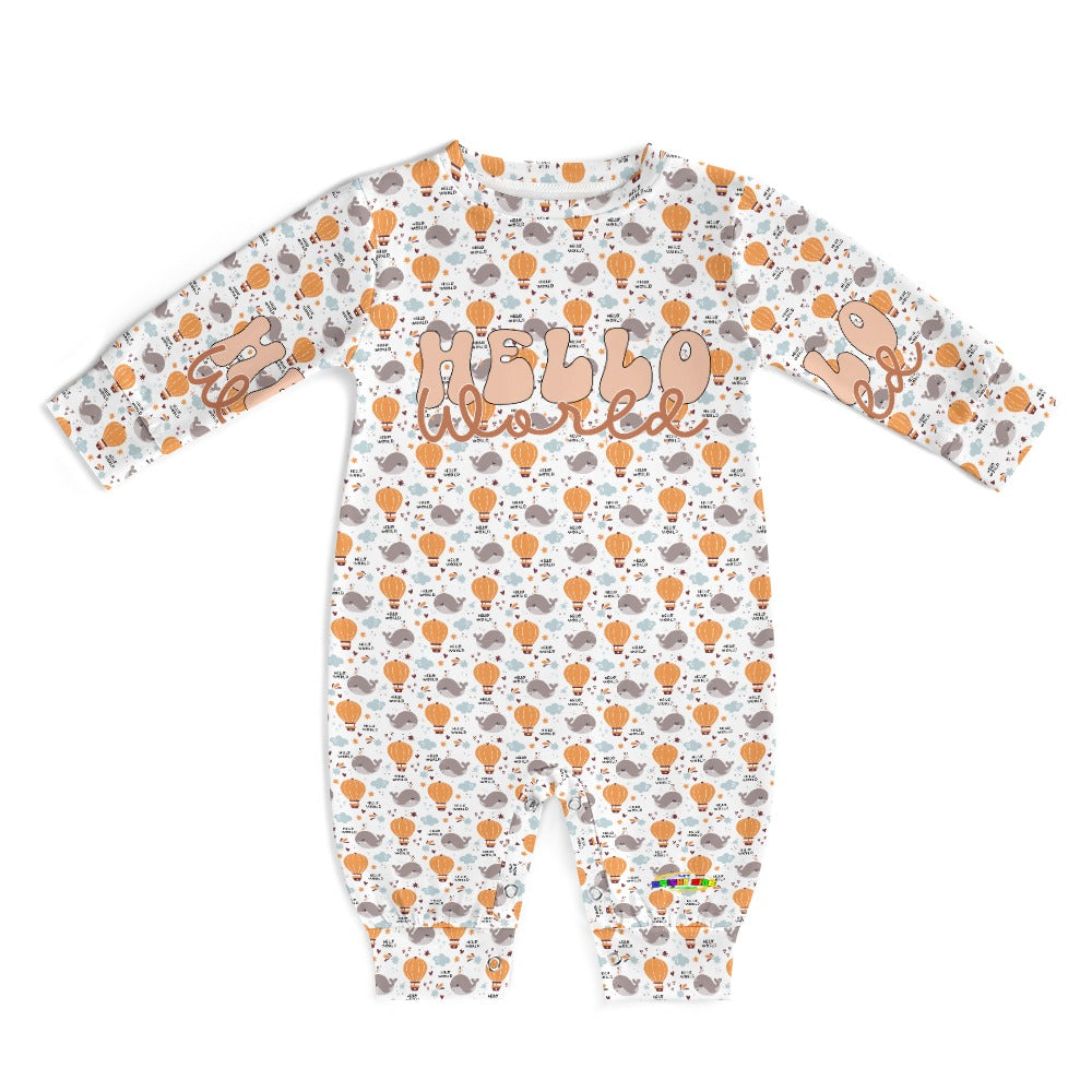 Cute Hello World Whale and Hot Air Balloon Pattern and Graphic Baby Romper-My Bright Side Clothing